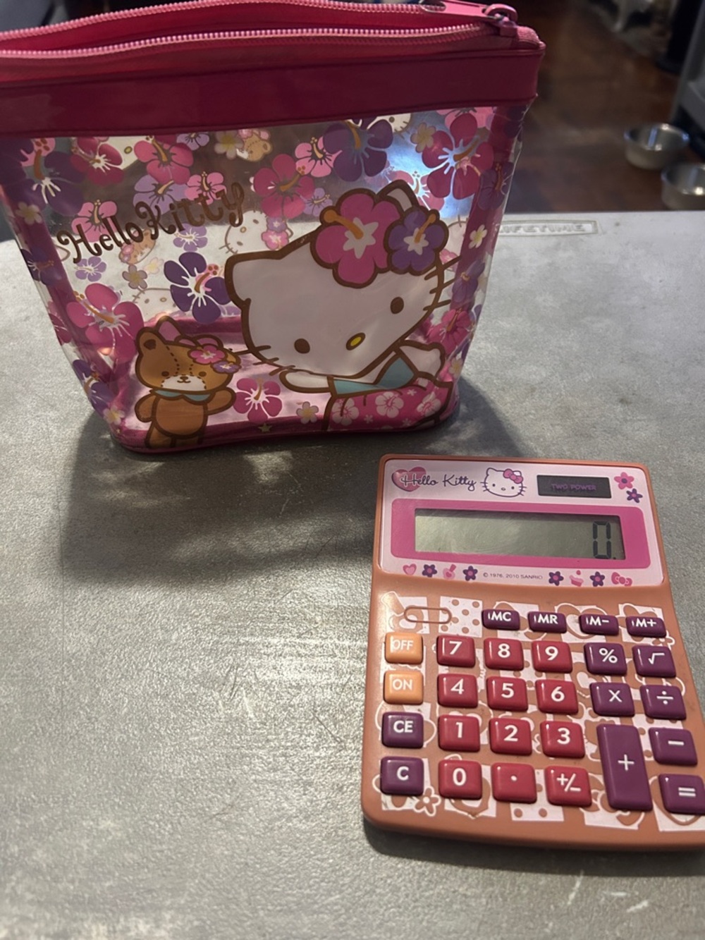 Hello Kitty Pink Floral Clear Cosmetic Pouch with Pink Calculator